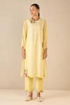 Shivani Bhargava_Yellow Chanderi Applique Round Garden Glory Kurta _Online_at_Aza_Fashions