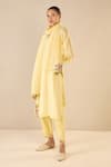 Shop_Shivani Bhargava_Yellow Chanderi Applique Round Garden Glory Kurta _Online_at_Aza_Fashions