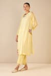 Buy_Shivani Bhargava_Yellow Chanderi Applique Round Garden Glory Kurta _at_Aza_Fashions