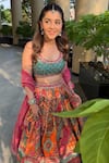Kalista_Multi Color Blouse And Lehenga Raw Silk Print Floral Scoop Aadhya Bridal Set_Online