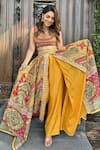 Kalista_Yellow Raw Silk Printed And Hand Embroidered Gulnar Slit Lehenga Set With Pant _Online