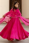 Nishar Ahmed_Pink Anarkali Silk Chanderi Embellished Zardozi Round Gathered With Dupatta_Online_at_Aza_Fashions