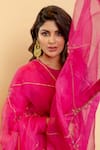 Nishar Ahmed_Pink Anarkali Silk Chanderi Embellished Zardozi Round Gathered With Dupatta_at_Aza_Fashions