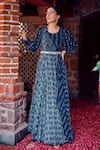 Buy_RITIKA VERMA_Blue Anarkali Georgette Embellished Drop Pearls Round Adiva Play Print Draped _at_Aza_Fashions