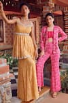 Buy_RITIKA VERMA_Fuchsia Georgette Embellished Drop Pearls Aasma Embroidered Jacket With Pant Set _Online_at_Aza_Fashions