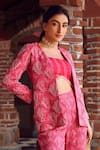 Shop_RITIKA VERMA_Fuchsia Georgette Embellished Drop Pearls Aasma Embroidered Jacket With Pant Set _at_Aza_Fashions