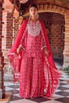 Buy_RITIKA VERMA_Fuchsia Georgette Embroidered Sequin Round Aalia Kurta Gharara Set _at_Aza_Fashions