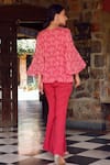 Shop_RITIKA VERMA_Fuchsia Georgette Embroidered Patra Round Farah Top With Bell Pant _at_Aza_Fashions