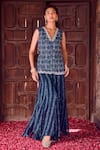 Buy_RITIKA VERMA_Blue Georgette Embroidered Patra V-neck Aamai Bird Print Top With Sharara _at_Aza_Fashions