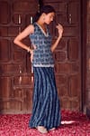 RITIKA VERMA_Blue Georgette Embroidered Patra V-neck Aamai Bird Print Top With Sharara _at_Aza_Fashions