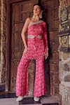 Buy_RITIKA VERMA_Fuchsia Georgette Embroidered Patra Aadab Bird Print Tunic With Pant _at_Aza_Fashions