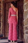 RITIKA VERMA_Fuchsia Georgette Embroidered Patra Aadab Bird Print Tunic With Pant _Online_at_Aza_Fashions