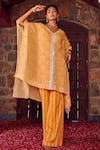 Buy_RITIKA VERMA_Yellow Georgette Embroidered Patra V-neck Haniya Bird Print Kaftan With Pant _at_Aza_Fashions