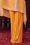 Buy_RITIKA VERMA_Yellow Georgette Embroidered Patra V-neck Haniya Bird Print Kaftan With Pant _Online_at_Aza_Fashions