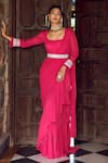 Buy_RITIKA VERMA_Fuchsia Georgette Embroidered Patra Samreen Pre-draped Ruffle Saree With Blouse _at_Aza_Fashions