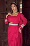 Shop_RITIKA VERMA_Fuchsia Georgette Embroidered Patra Samreen Pre-draped Ruffle Saree With Blouse _at_Aza_Fashions