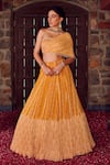 Buy_RITIKA VERMA_Yellow Georgette Embellished Pearl Drop Zainab Bird Print Lehenga With Top _at_Aza_Fashions