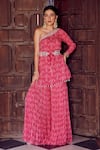 Buy_RITIKA VERMA_Fuchsia Georgette Embroidered Patra Madiha Bird Print Tunic With Gharara _at_Aza_Fashions