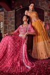 Buy_RITIKA VERMA_Fuchsia Georgette Embroidered Patra Aayat Masakali Print Lehenga Set With Cape _Online_at_Aza_Fashions