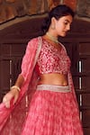 RITIKA VERMA_Fuchsia Georgette Embroidered Patra Aayat Masakali Print Lehenga Set With Cape _at_Aza_Fashions