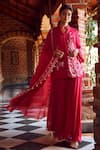 Buy_RITIKA VERMA_Fuchsia Georgette Embroidered Resham Mandarin Benazir Floral Kurta Sharara Set _at_Aza_Fashions