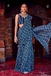 Buy_RITIKA VERMA_Blue Georgette Embroidered Sequin Fakira Bird Print Sharara Saree With Blouse _at_Aza_Fashions