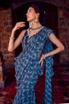 Shop_RITIKA VERMA_Blue Georgette Embroidered Sequin Fakira Bird Print Sharara Saree With Blouse _at_Aza_Fashions