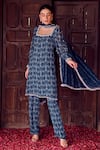 Buy_RITIKA VERMA_Blue Georgette Embroidered Pearl Drop Square Inara Bird Print Kurta Pant Set _at_Aza_Fashions