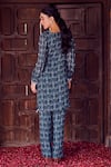 Shop_RITIKA VERMA_Blue Georgette Embroidered Pearl Drop Square Inara Bird Print Kurta Pant Set _at_Aza_Fashions