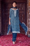 Buy_RITIKA VERMA_Blue Georgette Embroidered Pearl Drop Round Kalima Print Kurta Pant Set _at_Aza_Fashions