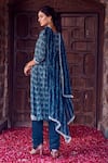 Shop_RITIKA VERMA_Blue Georgette Embroidered Pearl Drop Round Kalima Print Kurta Pant Set _at_Aza_Fashions