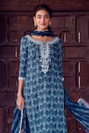 Buy_RITIKA VERMA_Blue Georgette Embroidered Pearl Drop Round Kalima Print Kurta Pant Set _Online_at_Aza_Fashions