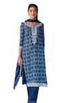 Shop_RITIKA VERMA_Blue Georgette Embroidered Pearl Drop Round Kalima Print Kurta Pant Set _Online_at_Aza_Fashions