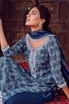 Buy_RITIKA VERMA_Blue Georgette Embroidered Pearl Drop Round Kalima Print Kurta Pant Set 