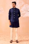 Buy_Contrast By Parth_Blue Pure Silk Hand Embroidered Floral Majestic Nehru Jacket And Kurta Set _at_Aza_Fashions