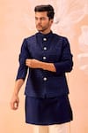 Buy_Contrast By Parth_Blue Pure Silk Hand Embroidered Floral Majestic Nehru Jacket And Kurta Set _Online_at_Aza_Fashions