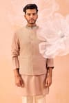 Buy_Contrast By Parth_Brown Soft Silk Hand Embroidered Cutdana Nargis Nehru Jacket And Kurta Set _Online_at_Aza_Fashions