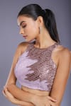 Shop_Ellemora fashions_Purple Tissue Hand Embroidered Sequins Halter Blouse And Palazzo Set _at_Aza_Fashions