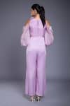 Ellemora fashions_Purple Tabby Dull Crepe Patchwork Hand Embroidered Sequins Round Jumpsuit_Online_at_Aza_Fashions