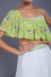 Shop_Ellemora fashions_Green Crepe Hand Embroidered Cutdana Square Neck Blouse And Lehenga Set _at_Aza_Fashions