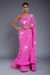 Buy_Ellemora fashions_Pink Crepe Hand Embroidered Sequins Square Neck Saree With Blouse _at_Aza_Fashions