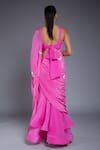 Ellemora fashions_Pink Crepe Hand Embroidered Sequins Square Neck Saree With Blouse _Online_at_Aza_Fashions