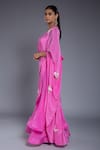 Buy_Ellemora fashions_Pink Crepe Hand Embroidered Sequins Square Neck Saree With Blouse _Online_at_Aza_Fashions