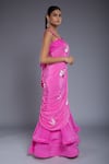 Shop_Ellemora fashions_Pink Crepe Hand Embroidered Sequins Square Neck Saree With Blouse _Online_at_Aza_Fashions