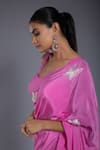 Shop_Ellemora fashions_Pink Crepe Hand Embroidered Sequins Square Neck Saree With Blouse _at_Aza_Fashions