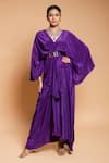 Buy_Ellemora fashions_Purple Natural Crepe Solid V Neck Draped Cape With Skirt _at_Aza_Fashions