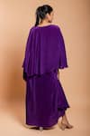 Ellemora fashions_Purple Natural Crepe Solid V Neck Draped Cape With Skirt _Online_at_Aza_Fashions