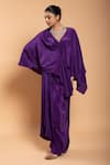 Buy_Ellemora fashions_Purple Natural Crepe Solid V Neck Draped Cape With Skirt _Online_at_Aza_Fashions