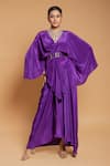 Shop_Ellemora fashions_Purple Natural Crepe Solid V Neck Draped Cape With Skirt _at_Aza_Fashions