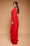 Shop_Ellemora fashions_Red Natural Crepe Solid Cowl Asymmetric Sleeve Draped Dress _at_Aza_Fashions